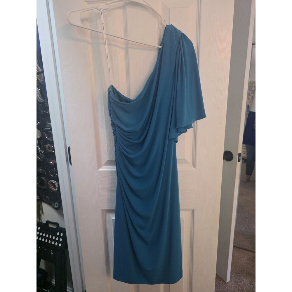 Calvin Klein Women's Blue One Shoulder Short Party Dress Sz 8 Ruched Cocktail